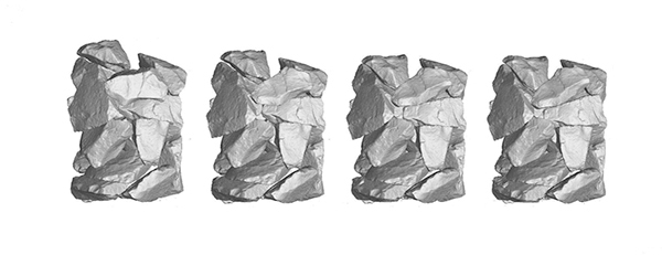 12. ábra. A háromlépcsős terhelés felvételei (balról jobbra: 0, 300, 600 és 900 kPa terhelés után)