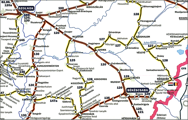 1. ábra. A Szajol–Lőkösháza vasútvonal Szajol-Kétegyháza közötti szakasza