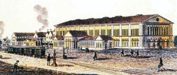 2. ábra. A Magyar Középponti Vasúttársaság indóháza, Pest, 1846