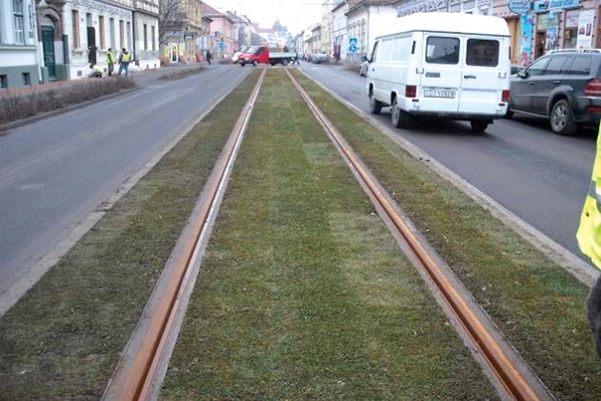 10. ábra. A 3-as villamos egyvágányú füvesített pályaszakasza