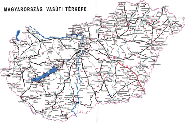 1. ábra. Piros színnel jelölve a Szajol (kiz.)–Lőkösháza–országhatár vasútvonal