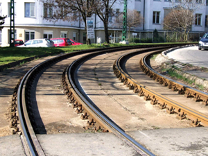 21. ábra. Két vezetősínes kis sugarú ív az 59-es villamos vonalán
