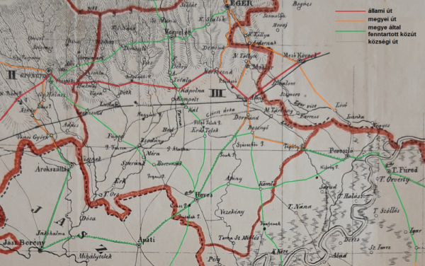 5. ábra.	A Mátraalja, a Jászság és a Tisza-vidék úthálózata, valamint a hatvan–miskolci vasútvonal