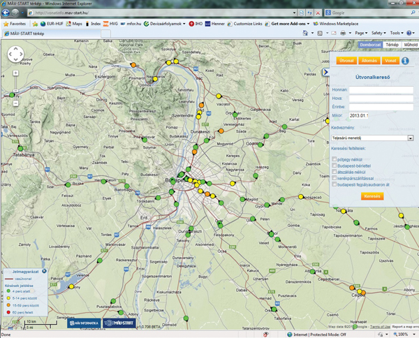 5. ábra. A 2011-ben átadott vonatinformációs rendszer Magyarországon