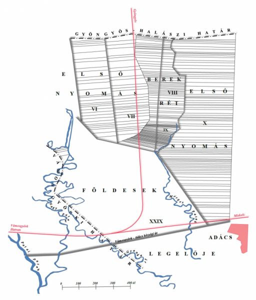 6. ábra.	Az adácsi határ feldarabolása a gyöngyösi szárnyvonallal