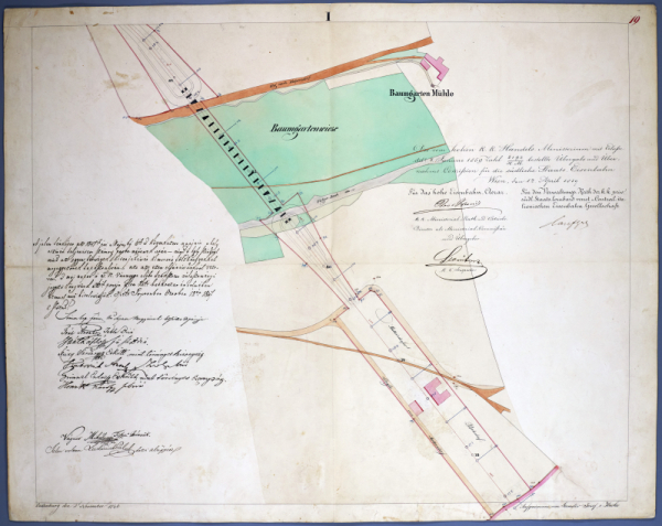 8. ábra. Nagymarton állomás kisajátítási helyszínrajza a viadukttal (1846)