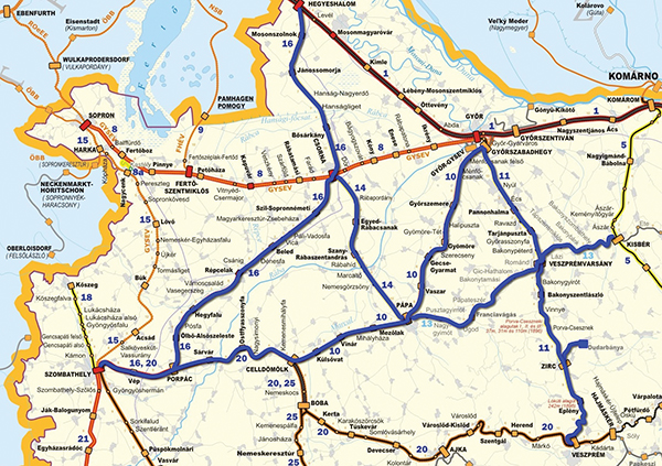 8. ábra. A főnökség vonalhálózata (kék színnel) a megszűnés évében