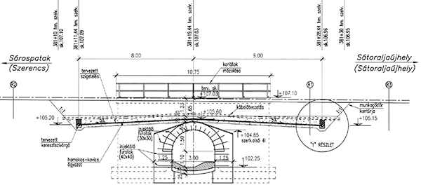 13. ábra. A 381+20 szelvényben lévő boltozat rehabilitációjának tervrészlete [7]