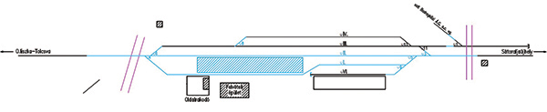 16. ábra. Torzított helyszínrajz Sárospatak állomás vágányhálózatáról az átépítés után [10]