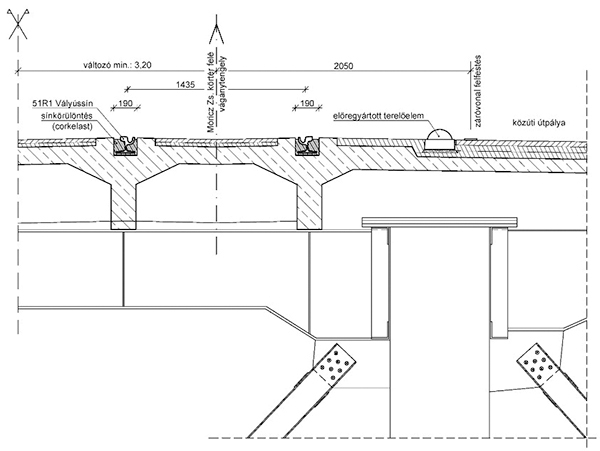 3. ábra. A Petőfi híd keresztmetszete sín­körülöntéses felépítménnyel