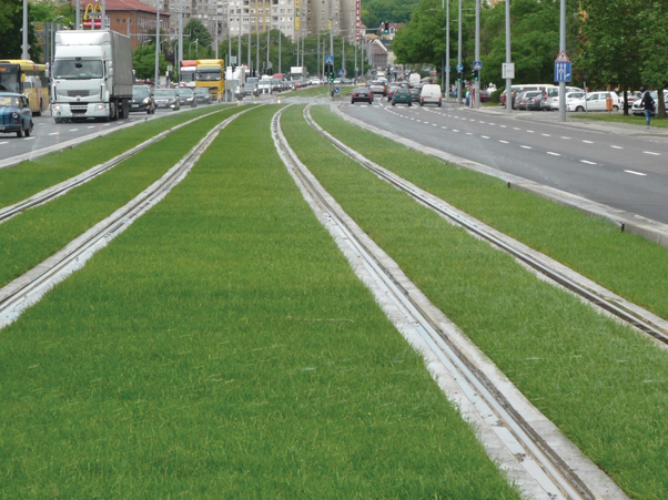 3. ábra. Az első budapesti füves vágány, 1-es vonal, Vörösvári út