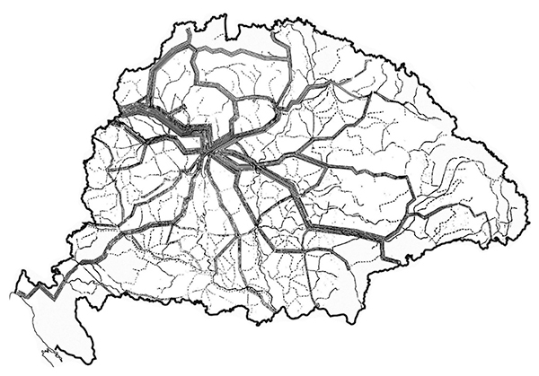 4. ábra. A Magyar Korona országai vasútjainak teherforgalma 1913-ban (Forrás: Edvi–Halász) [6]