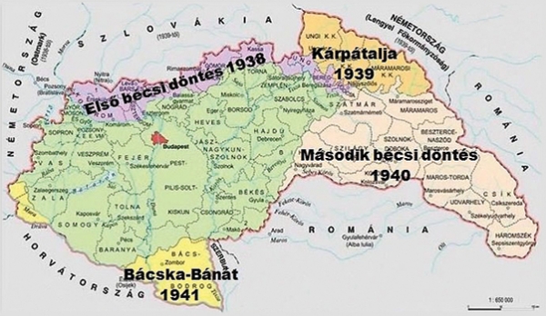 1. ábra. Magyarország térképe a bécsi döntések után, 1941-ben