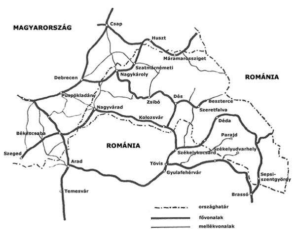 3. ábra. Az országhatáron kívül maradt vasútvonalszakaszok áttekintő térképe