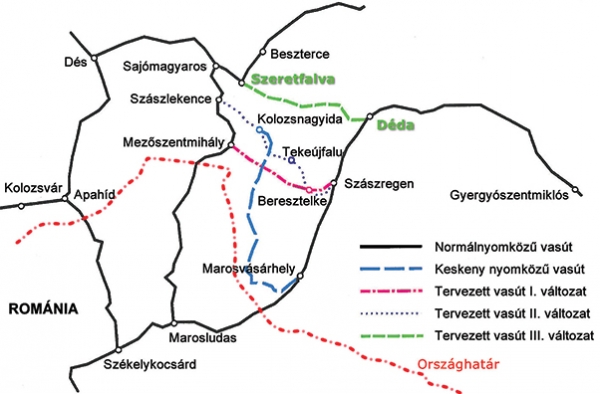 4. ábra. Változatok az új összekötő vasúti nyomvonal vezetésére