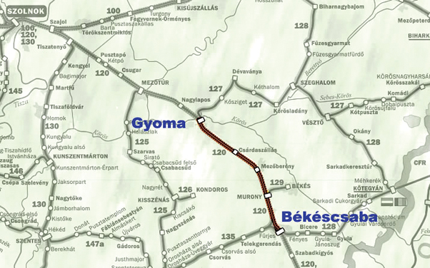 5. ábra. A Gyoma–Békéscsaba vasútvonal illeszkedése a hálózatba [7] 