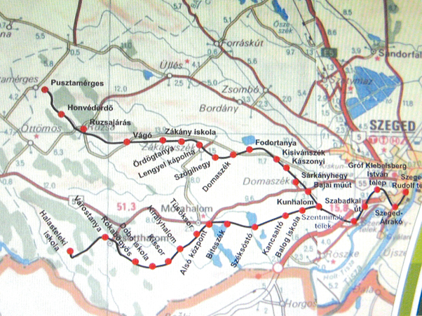 9. ábra. A Szeged- alsótanyai gazdasági vasút térképe