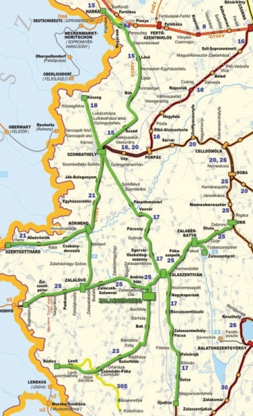 5. ábra. A Főnökség vonalhálózata zöld színnel, 2000. évi állapot