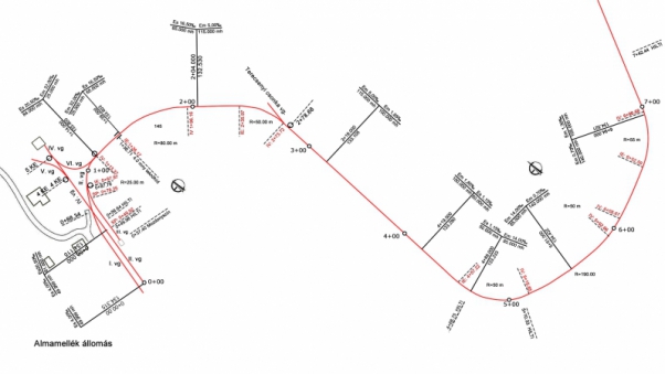 3. ábra. A kisvasút nyomvonali részlete Almamellék állomástól kiindulva (Felmérési rajz: K&K 2006 Kft.)