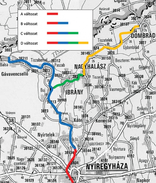3. ábra. A Nyírvidéki kisvasút négy vizsgált változata