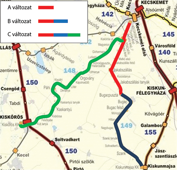 4. ábra. A Kecskeméti Kisvasút három vizsgált változata