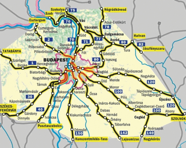 1. ábra. Budapesti elővárosi vonalak