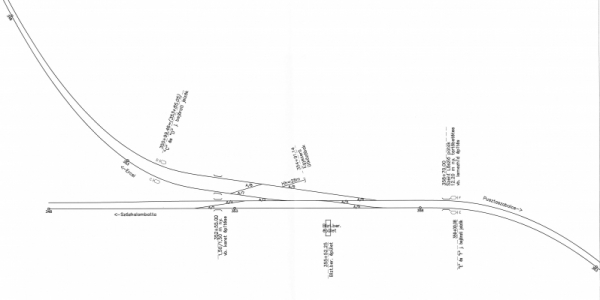 11. ábra. A zöldmezős nyílt vonal a 40a vonal folytatásaként, Ercsi elágazásban találkozik a régi Százhalombatta (kiz.)–Ercsi (bez.) 40e (eredeti) nyomvonallal 