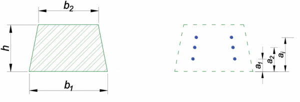 1. ábra. A betonkeresztmetszetre és a feszítőacélképre jellemző geometriai mennyiségek