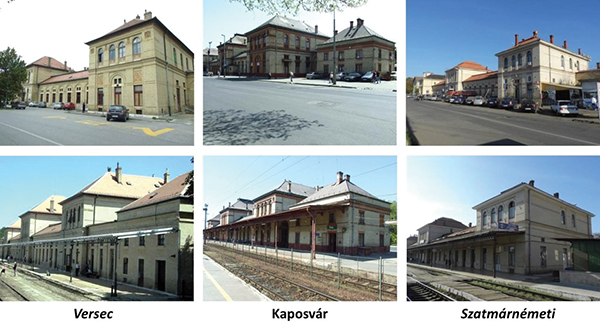 2. kép. Fényképek a három épületről, 2013., 2014., 2015. (Forrás: MÁV Zrt. MTF, Google Earth 2014., Németh Tamás)
