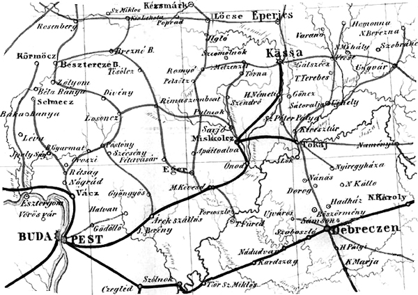 1. ábra. Az északi fővonal Széchenyi térképén [4]
