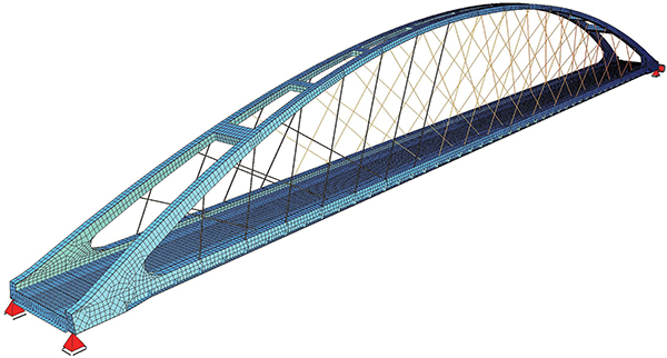 9. ábra. A mederhíd végeselemes modellje