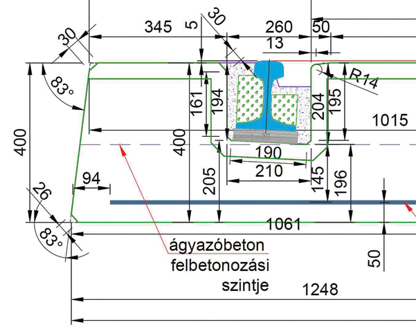6. ábra. Sínágyazás kialakítása sínkamra­elemekkel 