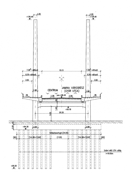 2. ábra. A híd keresztmetszete pilonokkal