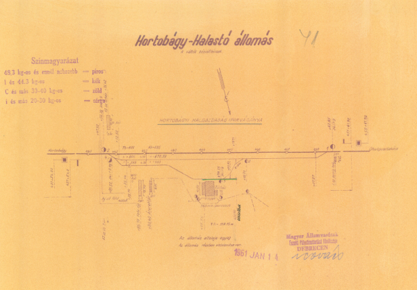 5. ábra. Az állomás torzított helyszínrajza 1961-ből. (Forrás: MÁV-archívum)