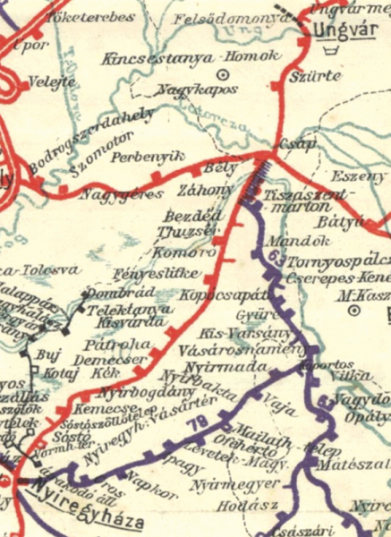13. ábra. A vasútvonal egy 1905-ös vasúti térképen. (Forrás: MÁV-archívum)