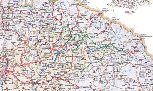 4. ábra. Vasúti térkép, a MÉKV vonalai zöld színnel
