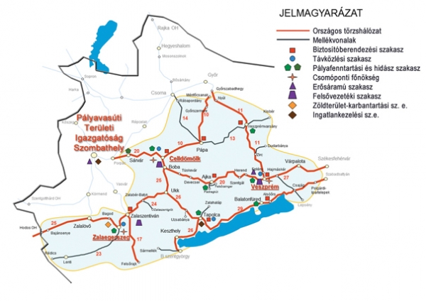 1. ábra. A Szombathelyi Területi Igazgatóság vonalhálózata