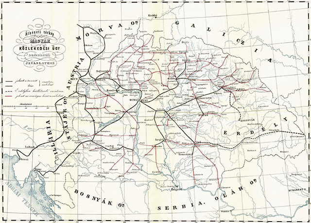 1. ábra. Széchenyi által megálmodott magyar vasúti hálózat