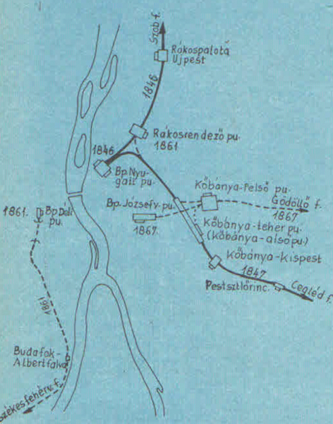 3. ábra. A budapesti pályaudvarok az 1867. évi állapot szerint [5]